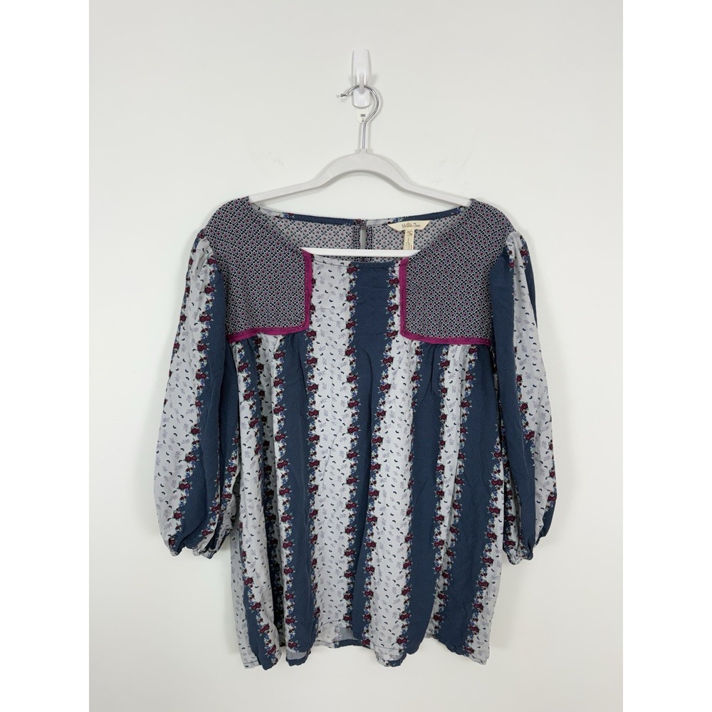 Matilda Jane A Quick Getaway Mixed Floral Blue polka Dot Whimsical Flowy Top XL